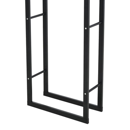 HOMCOM Kaminholzregal Metall 40 x 25 x 150 cm Brennholzregal Stapelhilfe Stahlrahmen bis 100kg Kaminholzunterstand Outdoor Holzregal Feuerholzregal für Garten Terrasse Außen Schwarz