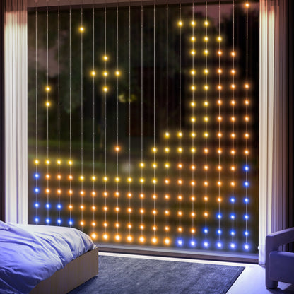 HOMCOM Vorhang mit 400 LED-Lichtern, Dynamische Lichterketten mit Musiksynchronisation für Schlafzimmer, Wohnzimmer, 3 x 3 m