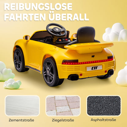 AIYAPLAY Kinder-Elektroauto, 12V Kinderauto mit Fernbedienung, sanfter Start, MP3-Player, LED-Lichter, Hupe, Energieanzeige, Gelb