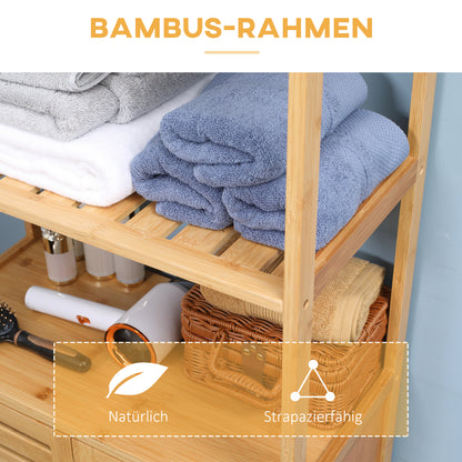kleankin Badezimmerschrank, Badezimmerkommode mit Lamellentüren, Badregal, Bambusholz, Naturholz