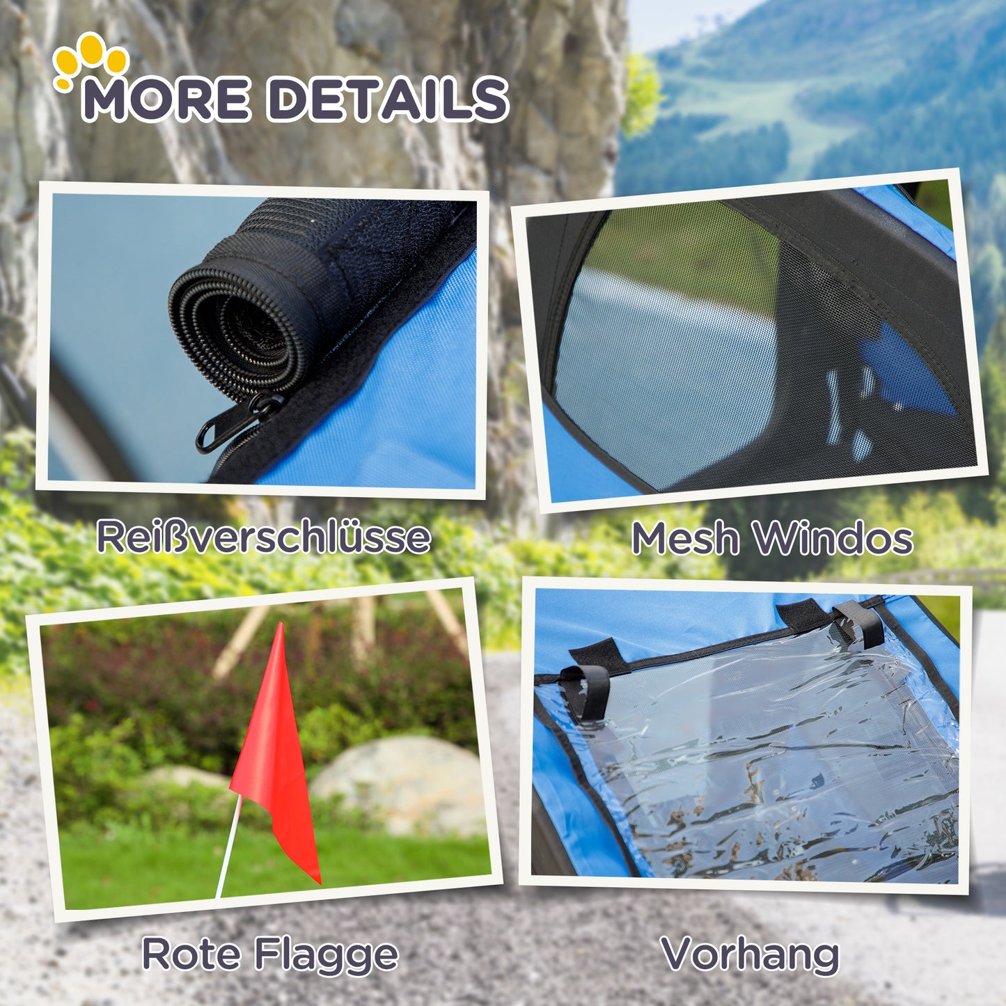 PawHut Hundeanhänger, klappbarer Hunde-Fahrradanhänger, wasserbeständig, Oxfordstoff, Stahl, 140 x 71 x 83 cm, Blau