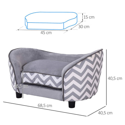 PawHut Haustiersoffa Hundecouch Hundesofa Hundebett Hundematte Katze Kissen gepolstert Holz Schaumstoff Grau 68,5 x 40,5 x 40,5 cm
