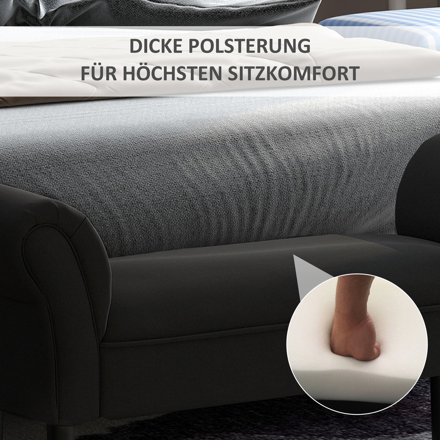 HOMCOM Sitzbank, Bettbank, zeitloses Design, weiche Polsterung, bis 130 kg, schwarz, 102 x 36 x 51 cm