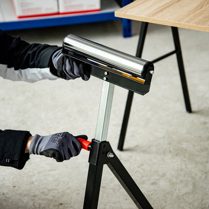 HOMCOM Rollenbock, Rollenauflage, Höhenverstellbares Arbeitsbock, Rollenständer, Hiflsbock, Stützbock, bis 90 kg, Metall, Schwarz, 44 x 50 x 68-110 cm