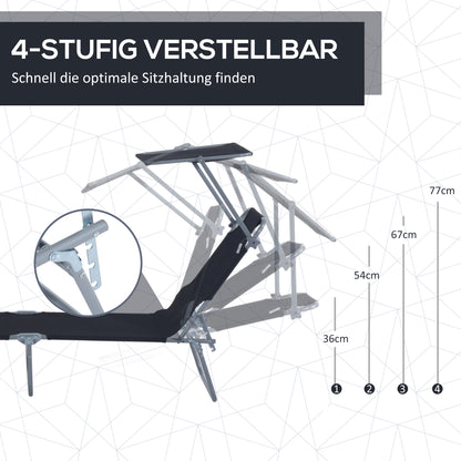 Outsunny Sonnenliege klappbar Gartenliege mit Sonnenschutz Liegestuhl mit 4-Fach verstellbare Rückenlehne Campingliege bis 120kg belastbar für Garten, Balkon und Pool geeignet, 6 Farben(Schwarz )