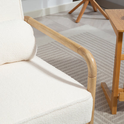 HOMCOM Akzentstuhl, Polsterstuhl mit Stoffbezug, Kautschukholzrahmen, Moderner Stuhl mit Kissen, Weiß