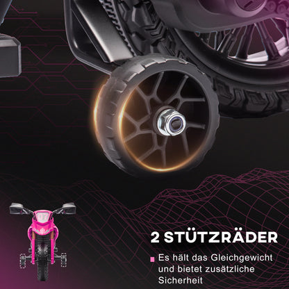 AIYAPLAY Elektro-Motorrad für Kinder, 12V Kindermotorrad mit Stützrädern, Kinderfahrzeug mit Hupe und Startgeräusch, 3 km/h, Rosa