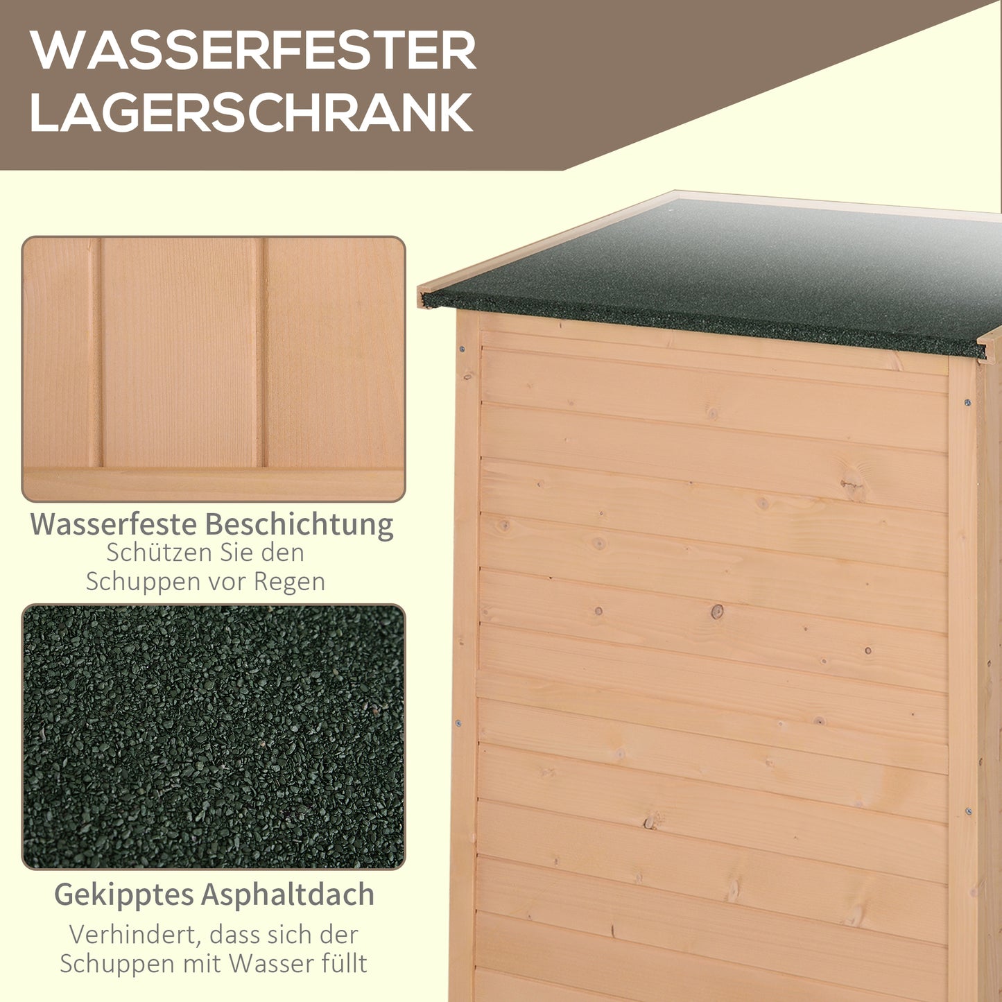Outsunny Geräteschuppen mit Regalböden wetterbeständig 75 x 56 x 115cm Naturholz