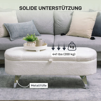 HOMCOM Sitzbank mit Stauraum, Deckel und Metallbeinen für Wohnzimmer, Schlafzimmer, Flur, Weiß