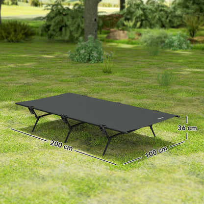 Outsunny Feldbett faltbar Campingbett mit Tragetasche 200 x 100 x 36 cm bis 120 kg Extra Breit Schwarz
