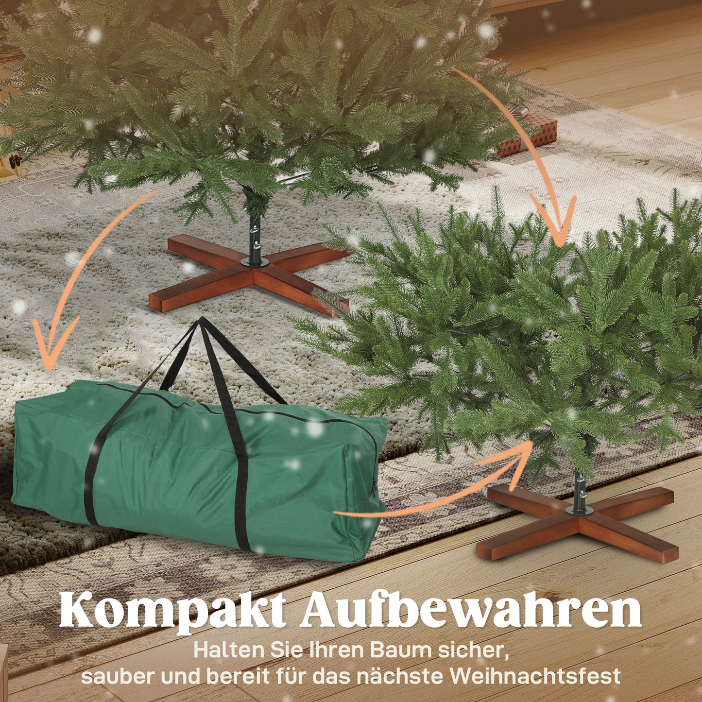 HOMCOM Künstlicher Weihnachtsbaum, realistisches Aussehen, klappbare Zweige, Holzsockel