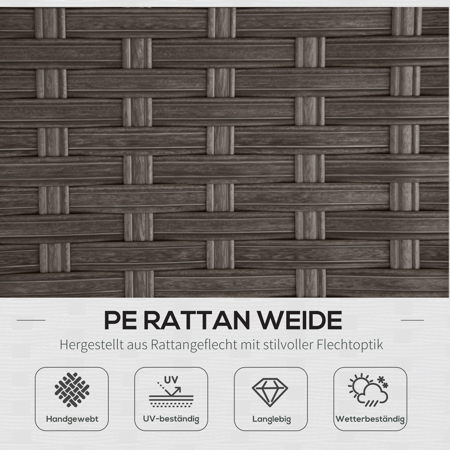 Outsunny 10-tlg. Gartengarnitur in Rattanoptik, mit Sitz- und Rückenkissen, rostfreier Metallrahmen, dunkelgrau