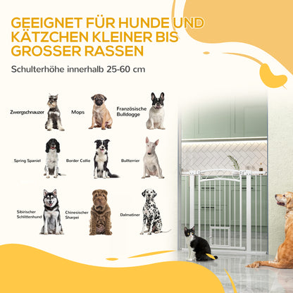 PawHut Haustiertor, 96 cm Treppengatter, verstellbar Breite 76-104 cm, mit Katzentür, für Treppen och Türöffnungen, Weiß