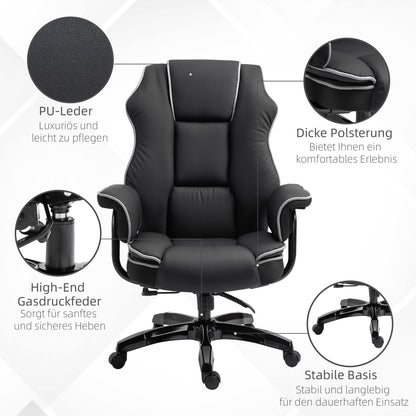 Vinsetto Bürostuhl, Ergonomisch Schreibtischstuhl mit Liegefunktion, Drehfunktion, Höhenverstellbar Computerstuhl für Home-Office, Kunstleder, Schwarz