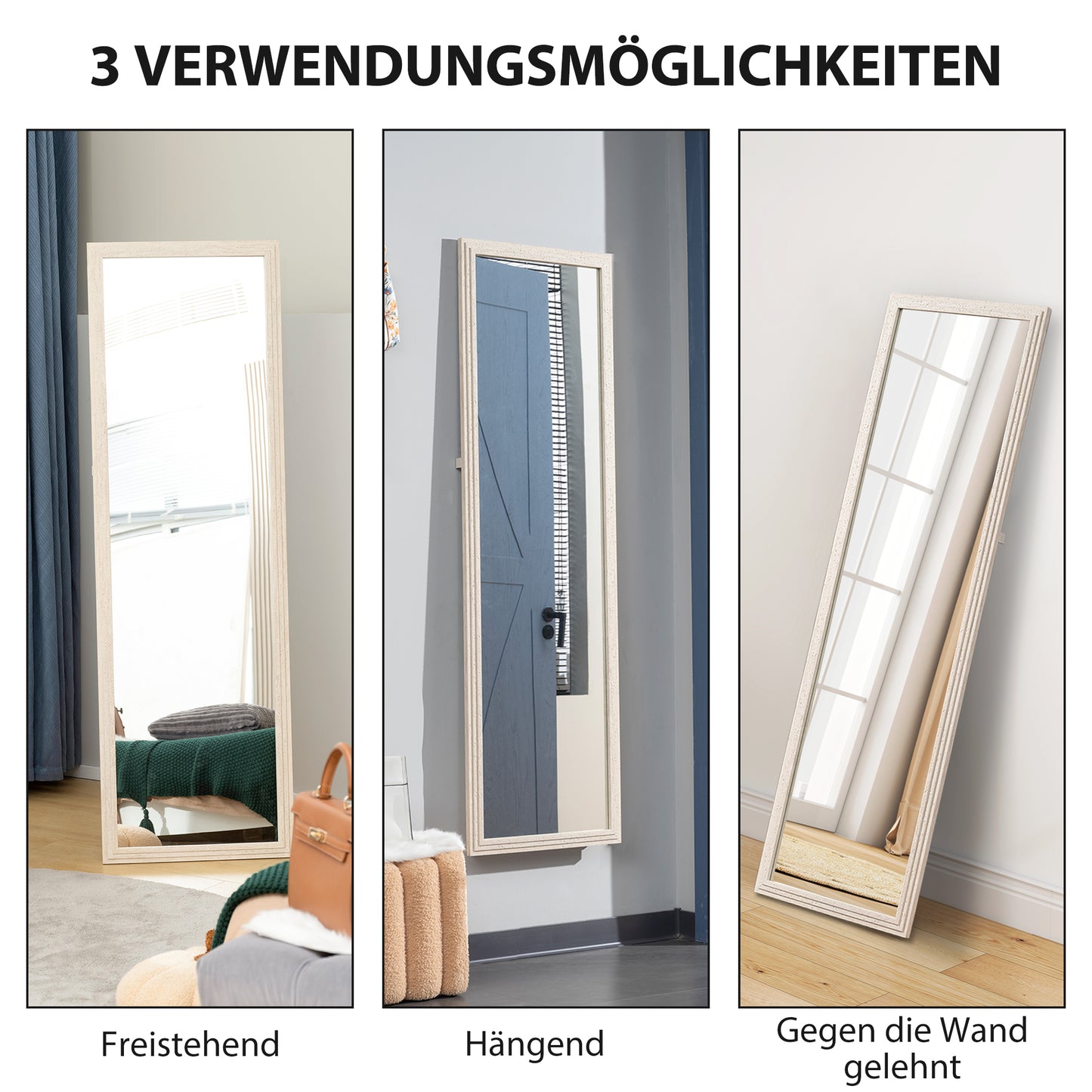 HOMCOM 160 x 50 cm Ganzkörperspiegel, vielseitig verwendbar, rechteckiges Design mit Rahmen, Weiß