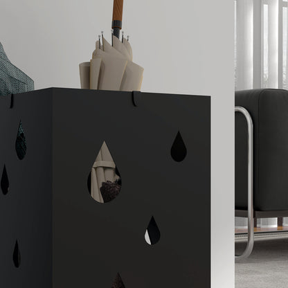 HOMCOM Schirmständer, 4 Haken, Tropfschale, Stahl, Schwarz