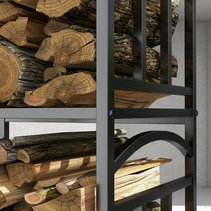 Outsunny Kaminholzregal för inomhus 46 x 32 x 126 cm 3 Ebenen Brennholzregal med 4 Haken Metall Schwarz