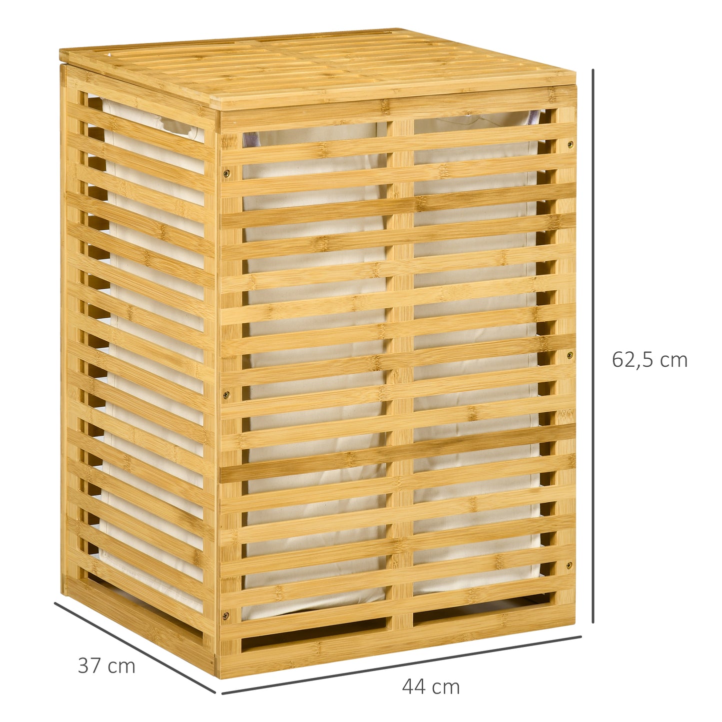 HOMCOM Bambus Wäschekorb mit 63 L Wäschesammler mit Deckel Wäschesack, Stange 44 x 37 x 62,5 cm Naturholz