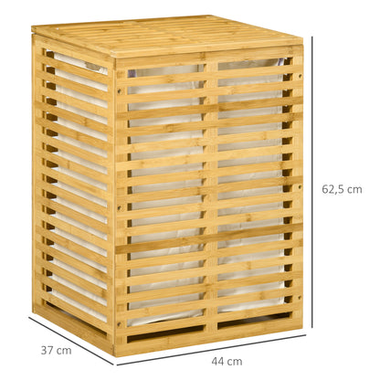 HOMCOM Bambus Wäschekorb mit 63 L Wäschesammler mit Deckel Wäschesack, Stange 44 x 37 x 62,5 cm Naturholz