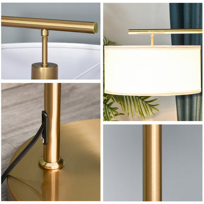 HOMCOM Stehleuchte, Stehlampe, E27 Sockel, Goldoptik, weißer Stoffschirm, Fußschalter, Stahl, 47 x 37 x 153 cm
