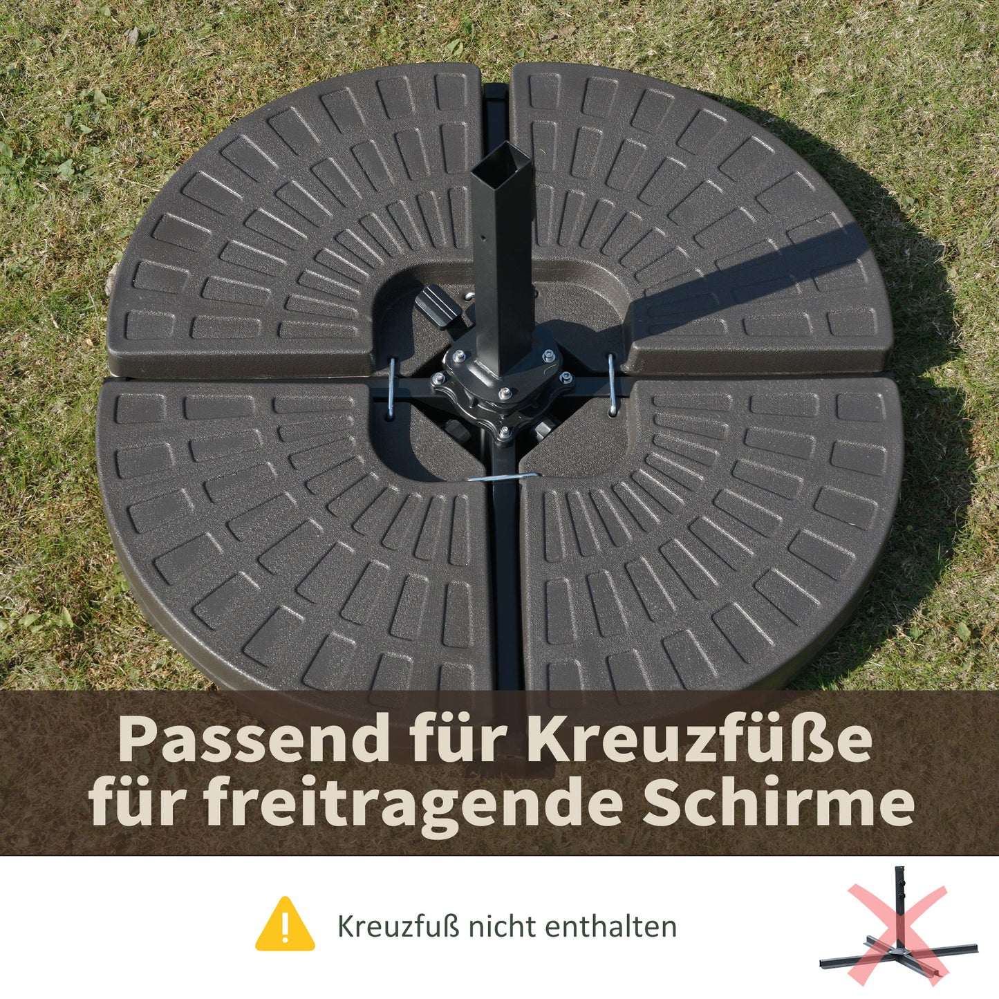 Outsunny Sonnenschirmständer 4-teilig, Schirmgewicht, Schirmständer, Bodenkreuz befüllbar med Sand/Wasser bis 25/17 kg, Gewichte Sonnenschirmfuß HDPE Kaffee