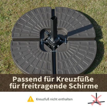 Outsunny Sonnenschirmständer 4-teilig, Schirmgewicht, Schirmständer, Bodenkreuz befüllbar med Sand/Wasser bis 25/17 kg, Gewichte Sonnenschirmfuß HDPE Kaffee