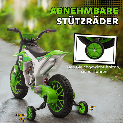 HOMCOM Kindermotorrad, Elektromotorrad, 45 Min Fahrzeit, mit Stützrädern, ab 3 Jahren, grün+weiß, 106,5 x 51,5 x 68cm
