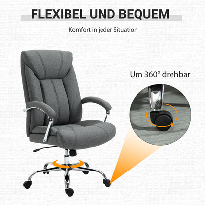 Vinsetto Bürostuhl mit Wippfunktion ergonomischer Stuhl mit gepolsterte Armlehne Kopfstütze höhenverstellbarer Schreibtischstuhl Drehstuhl mit Rückenlehne Nylon Grau 65 x 78 x 110-118 cm