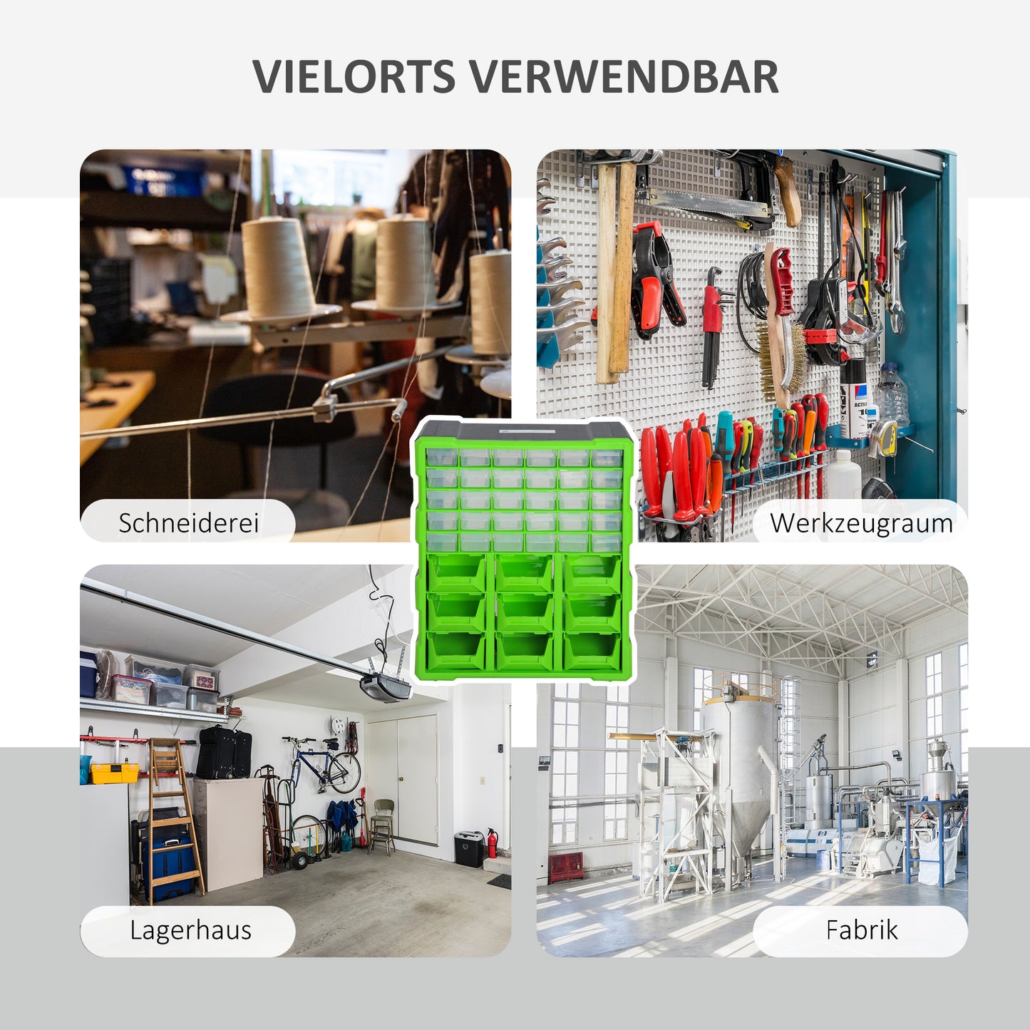 DURHAND Sortierkasten Kleinteilemagazin Teile Box Aufbewahrungsbox 39 Fächer Grün L38 x B16 x H47,5 cm