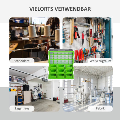DURHAND Sortierkasten Kleinteilemagazin Teile Box Aufbewahrungsbox 39 Fächer Grün L38 x B16 x H47,5 cm