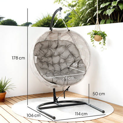 Outsunny Eiförmiger Hängekorb, Hängesessel mit Schaukelfunktion und faltbarem Korb, Gartenstuhl, Becherhalter, Sandbraun