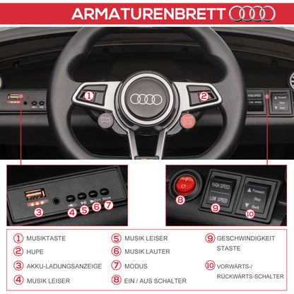 HOMCOM Kinder-Elektroauto Audi, mit 2,4G Fernbedienung, Musik, Hupe, LED, USB, für Kinder 3-5 Jahre, Schwarz