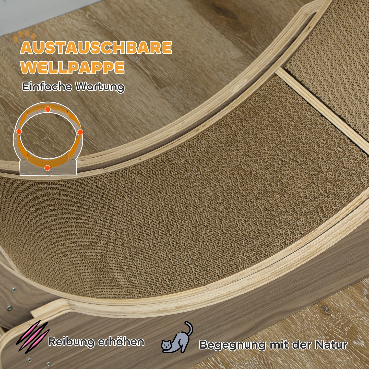 PawHut Katzenlaufrad, Laufrad für Katzen, 91 cm, mit Bremse, Kratzmatte, Katzenrad für gesunde Bewegung, Walnuss