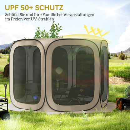 Outsunny Pop-up-Campingzelt, tragbar, UPF50+ Schutz, Netz-Seiten, Stahldraht, Khaki