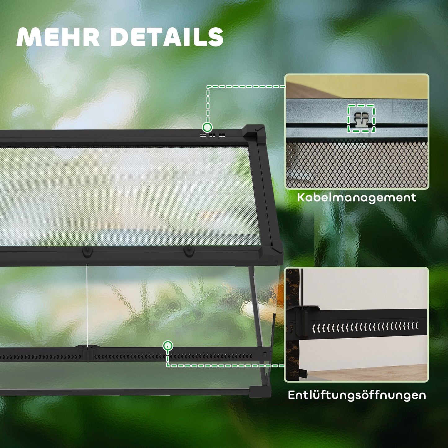 PawHut Glas-Terrarium für Reptilien, erhöhter &amp; wasserdichter Boden, Knopfschloss