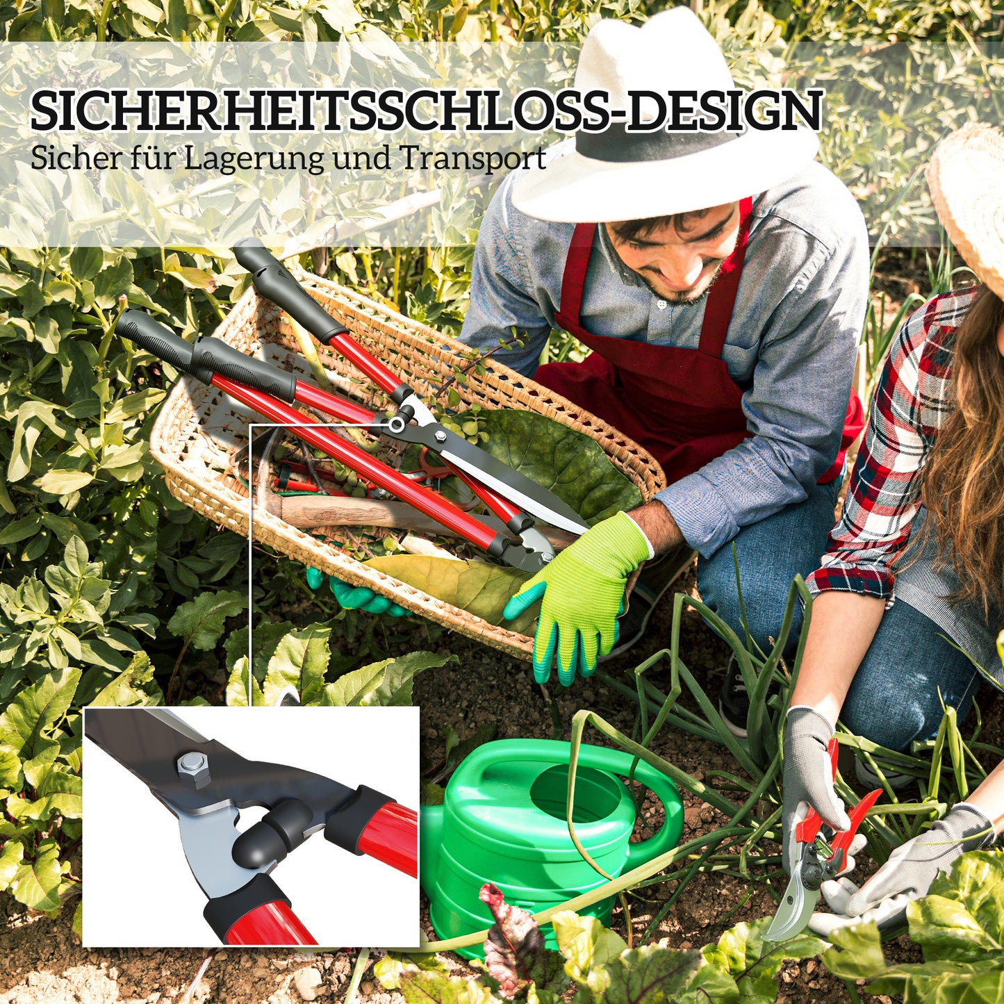 Outsunny Heckenschere Set 3-teilig Gartenschere Astschere mit Stahlklingen, Griff