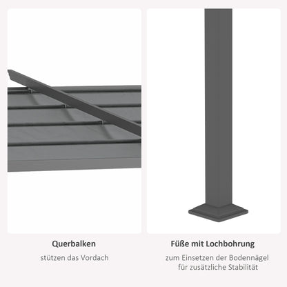 Outsunny Pergola, inklusive Befestigungsmaterial, ausziehbares Dach, 3,97 mx 2,95 mx 2,3 m, Dunkelgrau