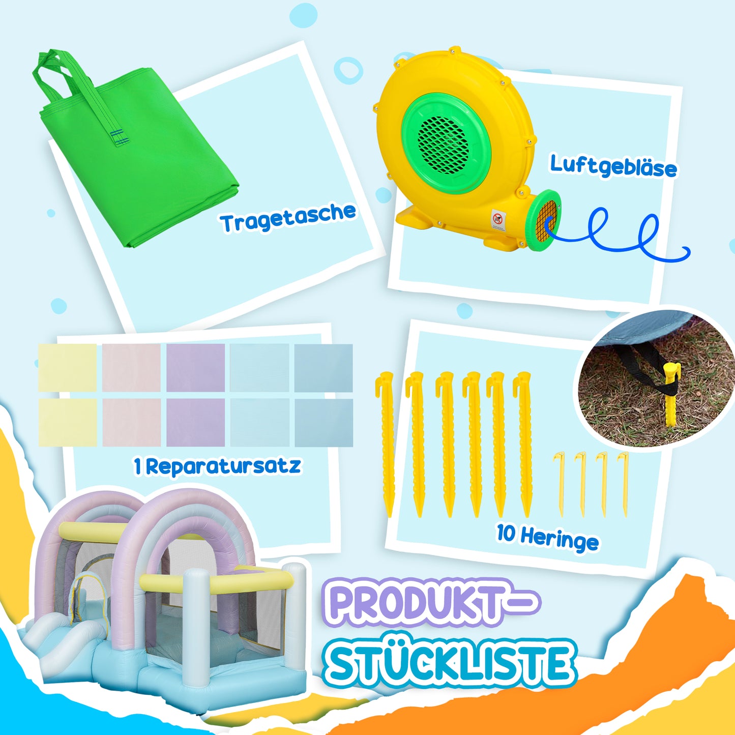 AIYAPLAY Hüpfburg, Bällebad, 2 Rutschen, Oxford-Gewebe, UV-beständig, Gebläse, Bunt