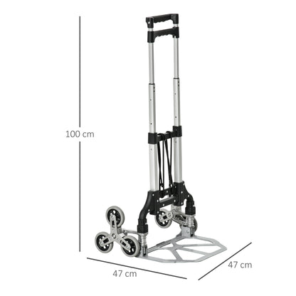 DURHAND Klappbarer Treppensteiger mit 6 Rädern, inkl. Befestigungsgurt, automatische Klappfunktion, Silber + Schwarz
