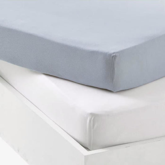 Set of 2 fitted sheets - P'TIT DODO - Jersey - 70 x 140 cm - White / Light blue