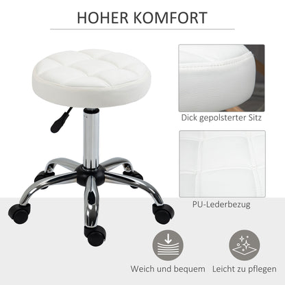 HOMCOM Drehhocker, Salonhocker, höhenverstellbar, Kunstleder, Steppdesign, Ø35,5 x 48-63 cm, Weiß/Silber