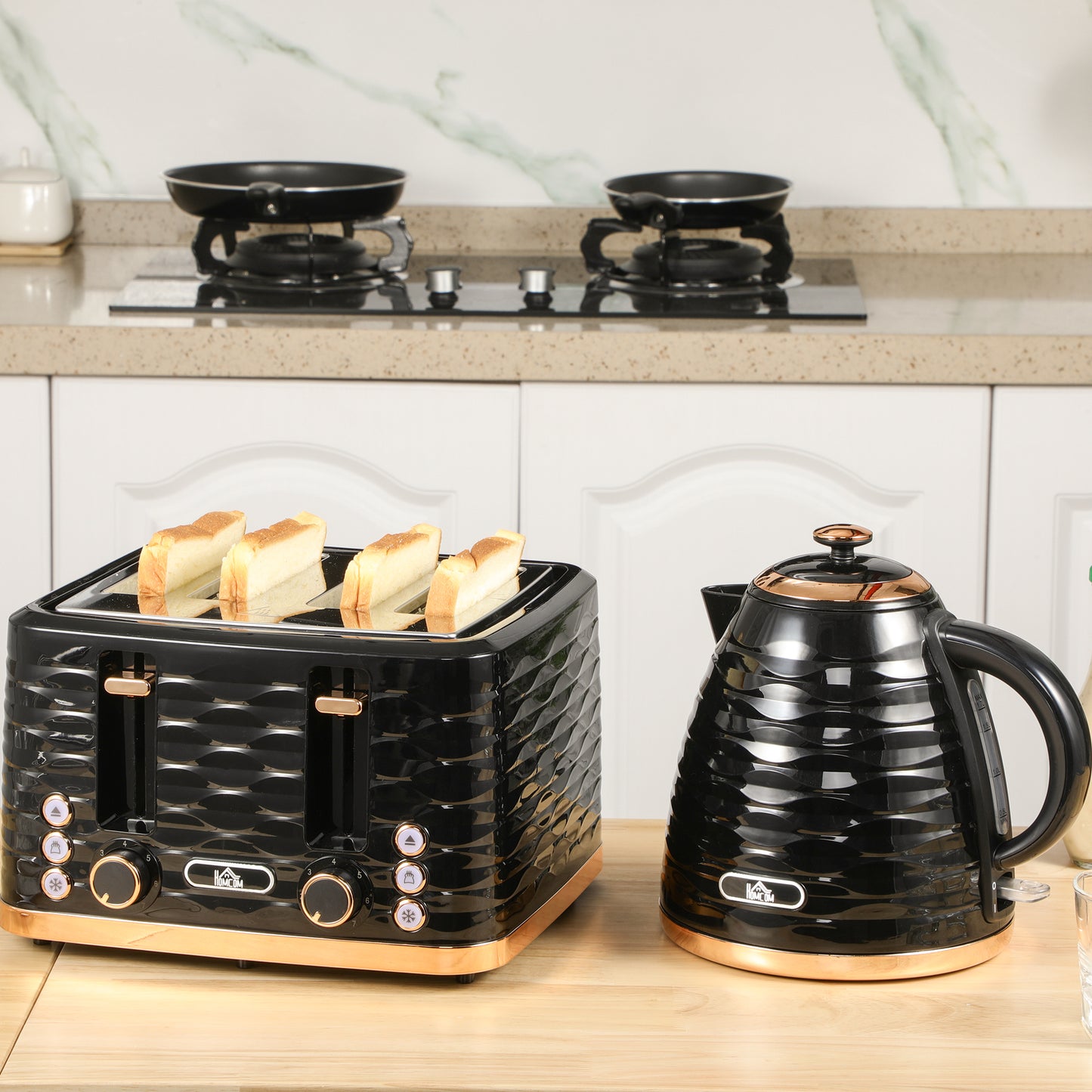 HOMCOM 2-in-1 Toaster und Wasserkocher Set, 7 Bräunungsstufen, Auftau- und Aufwärmfunktion, Grau