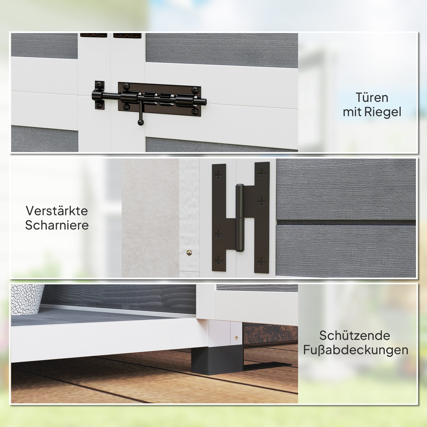 Outsunny Gartenlagerschuppen, Werkzeugschuppen mit 2 Fenstern, Bodenpfähle, Asphalt-Dach, 91 x 69 x 192 cm, Tannenholz, Hellgrau
