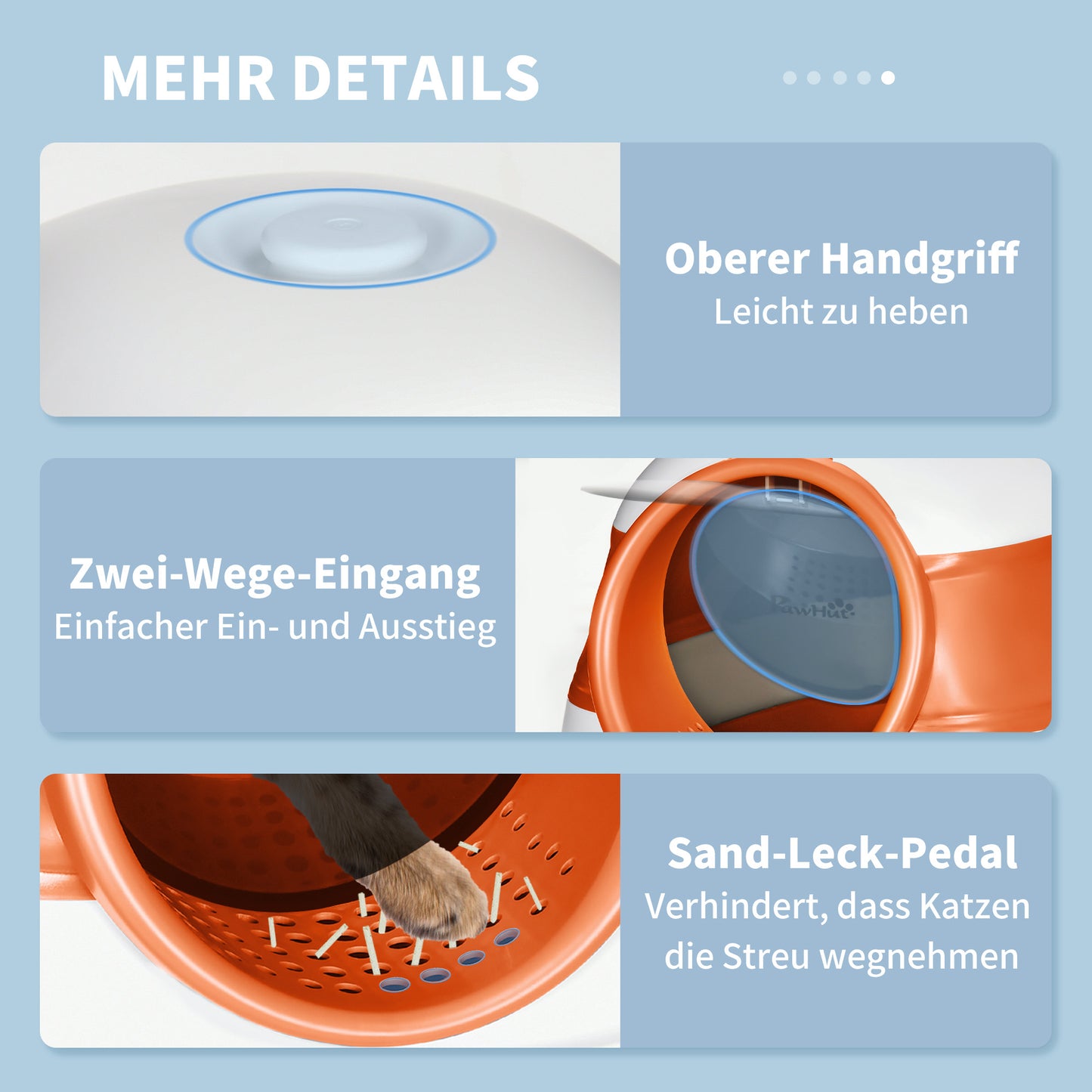 PawHut Katzentoilette, mit Deckel und Streuschaufel, für Katzen bis 5 kg, 52x41x38 cm, Weiß/Orange