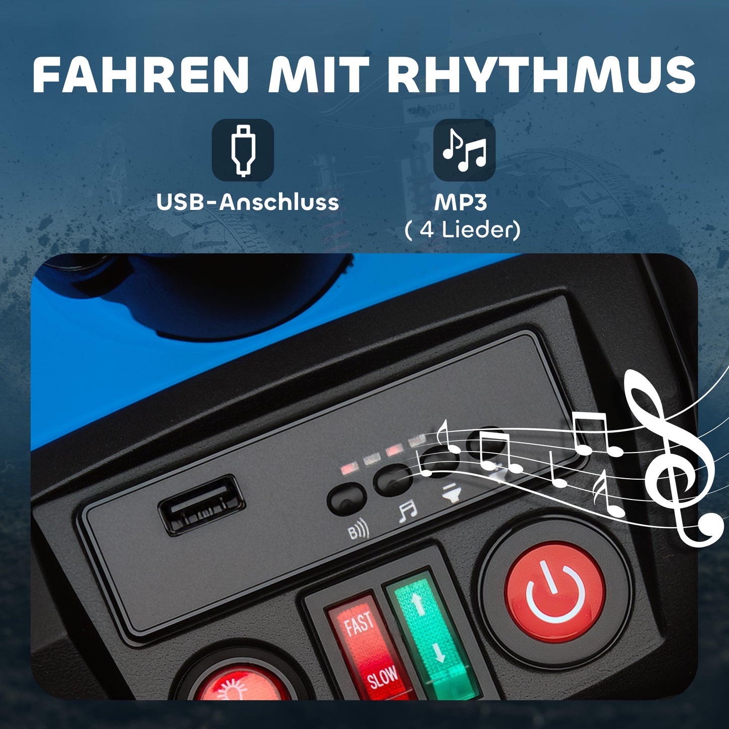 AIYAPLAY Kinder-Elektro-Quad, 24V Elektro-Fahrzeug mit 4 Rädern, Scheinwerfer, USB-Anschluss, MP3-Funktion, 6,5 km/h, 3-8 Jahre