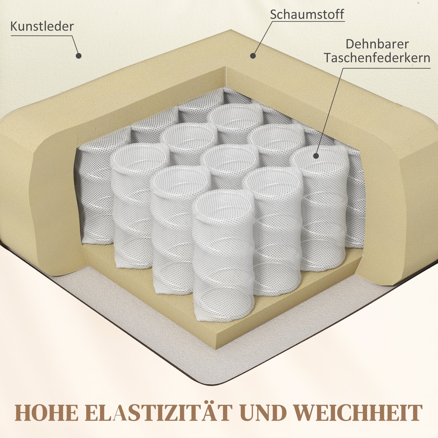 HOMCOM Relaxsessel mit Massagefunktion, neigbare Lehne, drehbar, bis 150 kg, Kunstleder, Cremeweiß