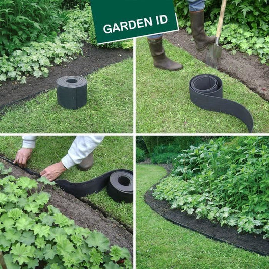 Recycled rubber garden edging - GARDEN ID Eco Border - 5 m H10 cm - Indestructible - Flexible, straight or curved installation.