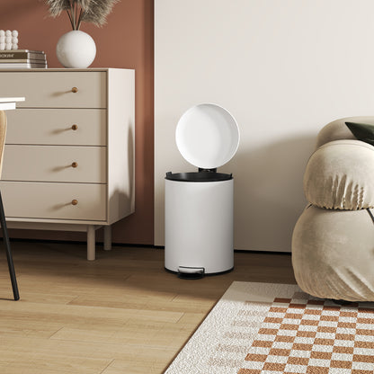 HOMCOM Mülleimer 20L, mit Pedal, Inneneimer, fingerabdrucksicher, leises Schließen, Cremeweiß