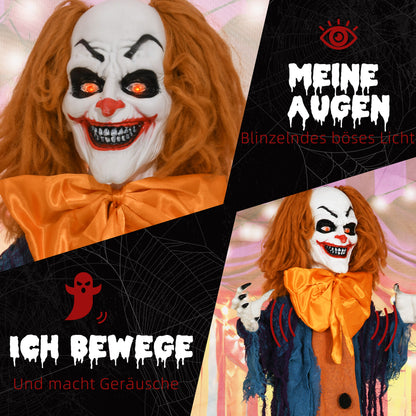 HOMCOM Horrorclown, Helloweendeko, aktiviert mit Geräusche/Berührung, rote Augen, Sound, 168 cm
