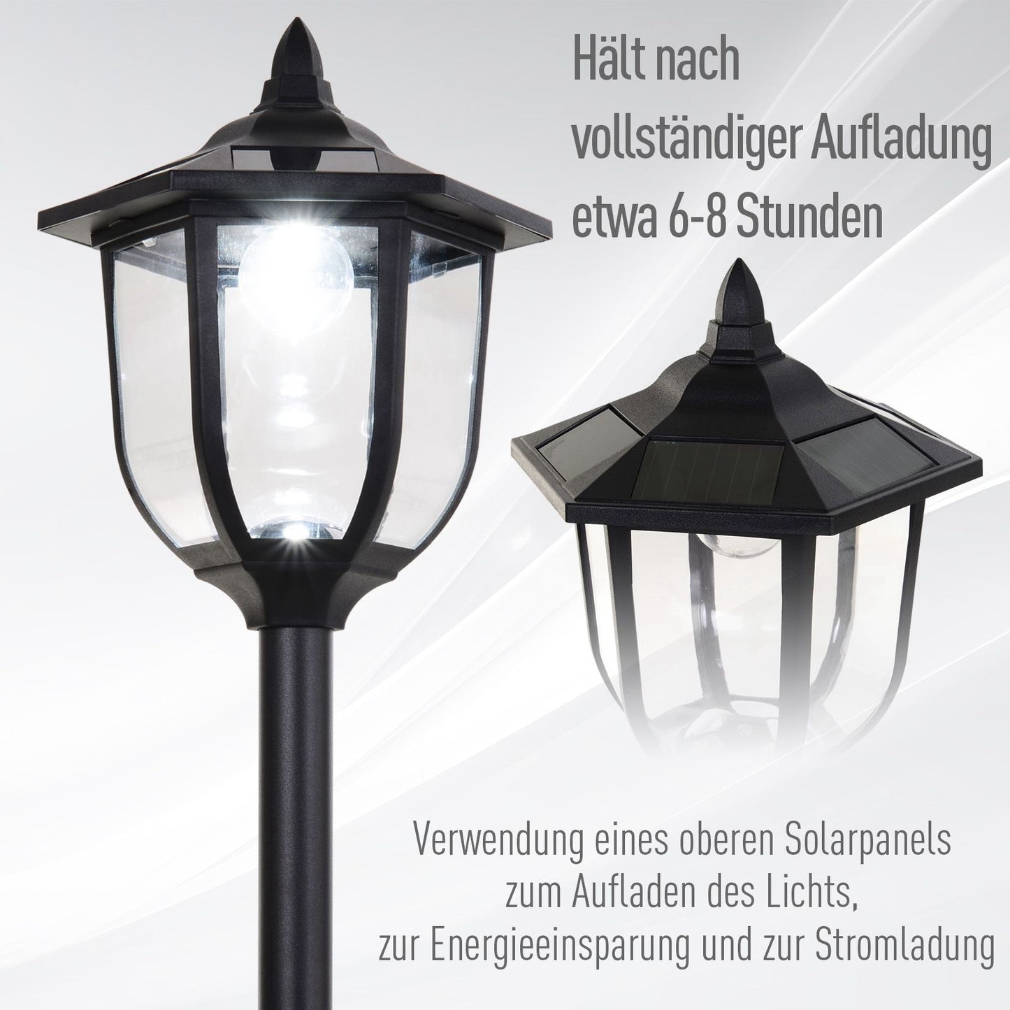 Outsunny Solar LED Gartenlaterne, Laterne aus Kunststoff, Außenleuchte für Innen and Außen 177 cm hoch, Gartenleuchte, 30/60 Lumen, für Garten Balkon Deko Schwarz